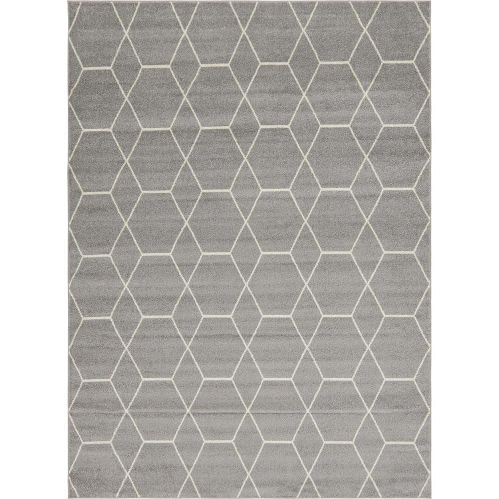 Light Gray 9' x 12' Synthetic Trellis Area Rug