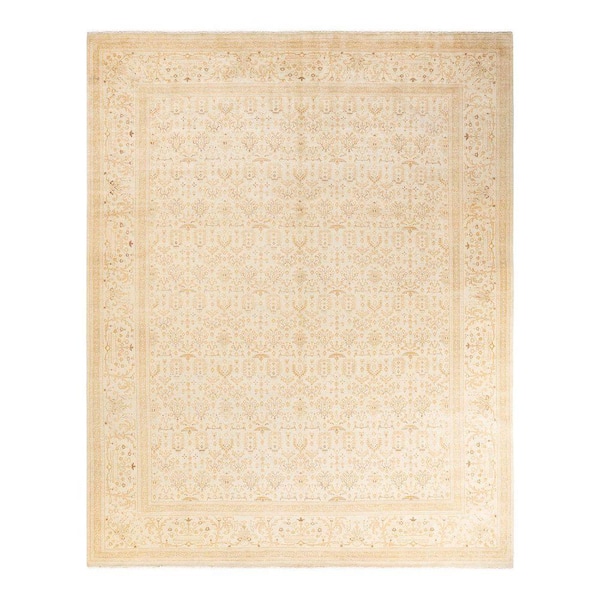 Mogul Traditional Ivory 7 ft. 10 in. x 9 ft. 10 in. Oriental Area Rug