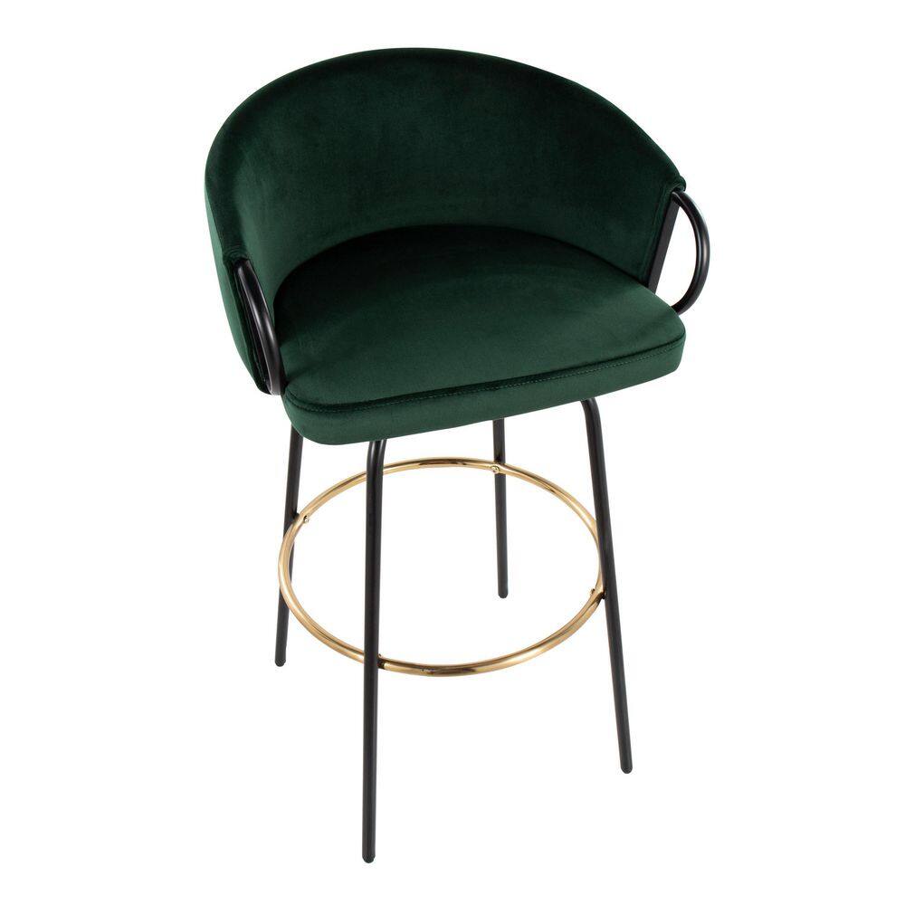 Emerald Green Velvet and Black Metal Adjustable Swivel Barstool Set
