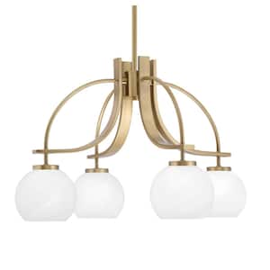 Olympia 14.75 in. 4-Light New Age Brass Downlight Chandelier 5" White Marble Glass Shade