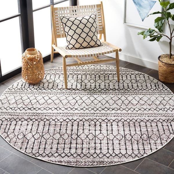 Havana Light Brown/Black 7 ft. x 7 ft. Tribal Geometric Indoor/Outdoor Round Area Rug
