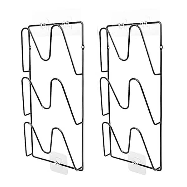 Black Pot Lid Organizer Rack 6-Tier Adjustable Kitchen Storage with Adhesive Mount Rustproof Space Saving 2 Pack