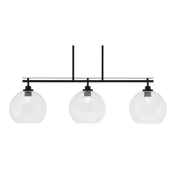 Unbranded Monroe 3-Light, Matte Black Billiard Light, Any room with 9.5 in. Clear Bubble Glass Shades no bulbs included