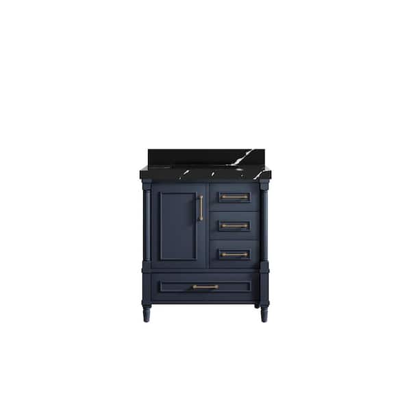 Willow Collections Hudson 30 in. W x 22 in. D x 36 in. H Single Sink Bath Vanity Center in Navy Blue with 2 in. Calcutta Black Top