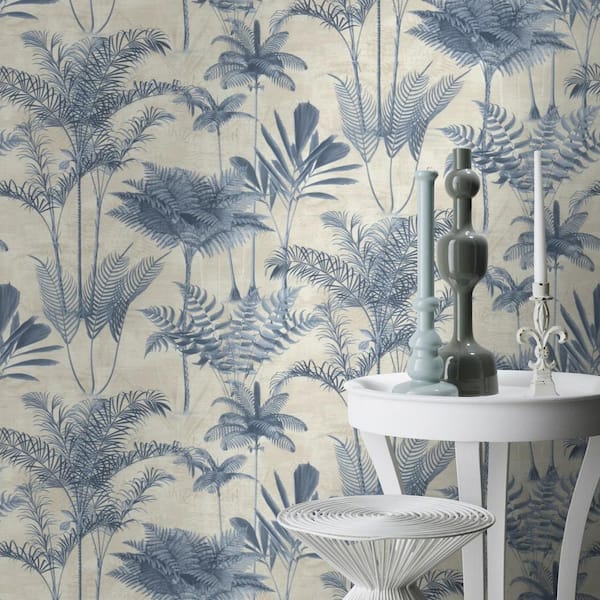 Kinabalu Blue Rainforest Expanded Vinyl Non-Pasted Wallpaper Roll