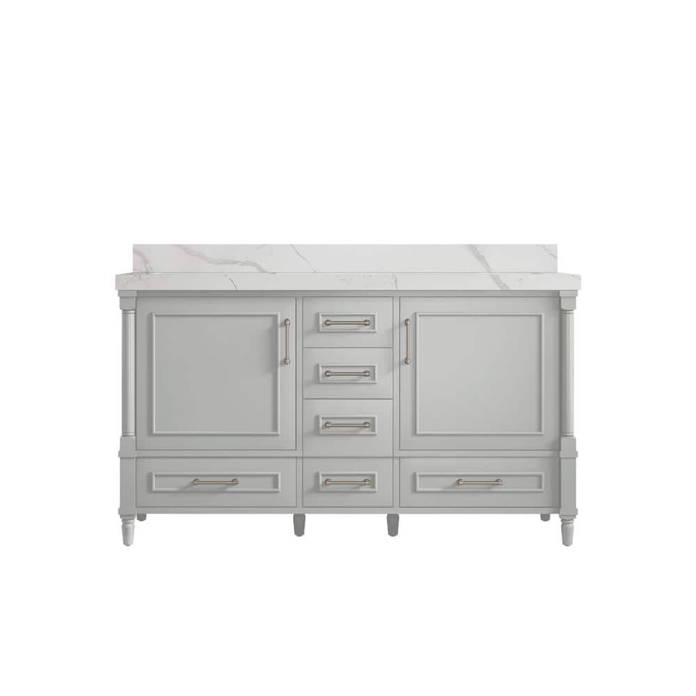 Hudson 60 in. W x 22 in. D x 36 in. H Double Sink Bath Vanity in Conventry Gray with 2 in. Calacatta Quartz Top price history on PriceWatchPro