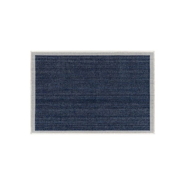 Border Navy/Ivory Easy-Care Jute-Style Indoor/Outdoor Flat Woven Area Rug 2 ft. x 3 ft. Navy