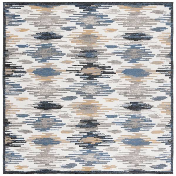 Pyramid 7 ft. x 7 ft. Ivory/Gray Navy Abstract Patchy Square Area Rug