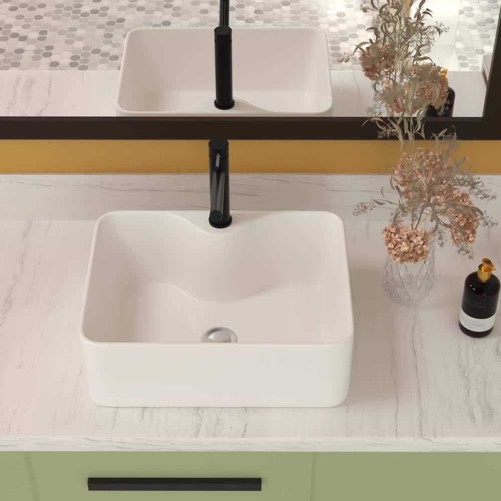 16'' White Ceramic Rectangular Bathroom Vessel Sink