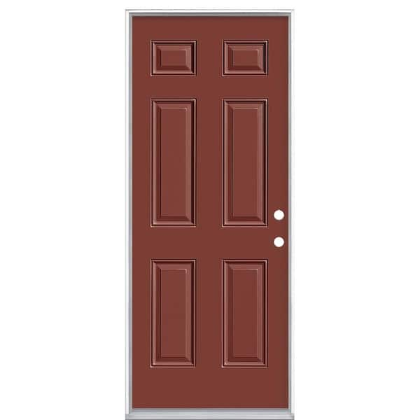 Masonite 32 in. x 80 in. 6-Panel Left Hand Inswing Painted Steel Prehung Front Exterior Door No Brickmold