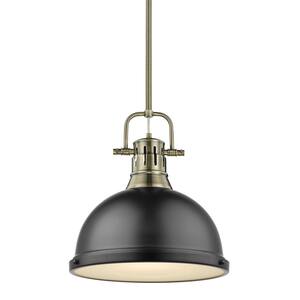 Duncan 1-Light Aged Brass Pendant and Rod with Matte Black Shade