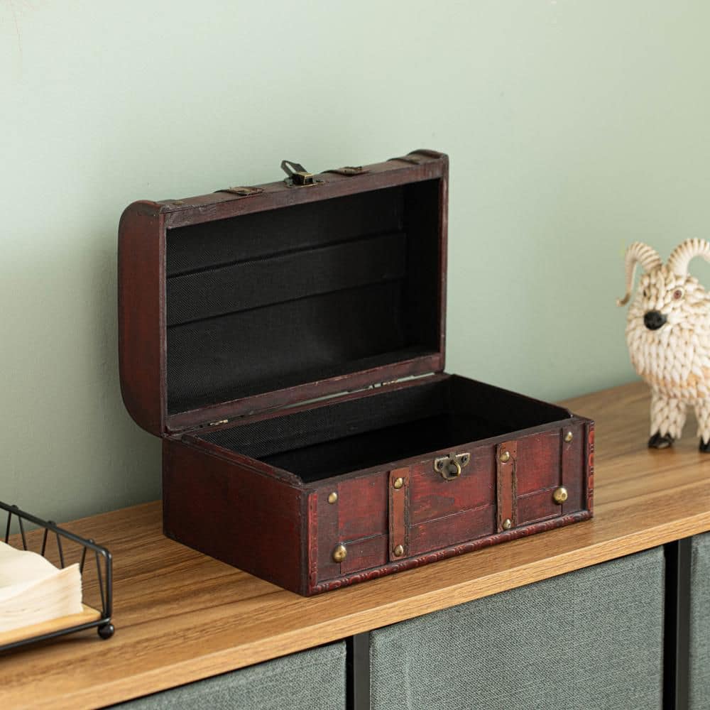 Small Cherry Wood Vintage Treasure Chest Organizer