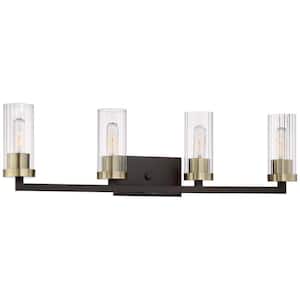 Ainsley Court 4-Light Aged Kinston Bronze with Brushed Brass highlights Bath Light