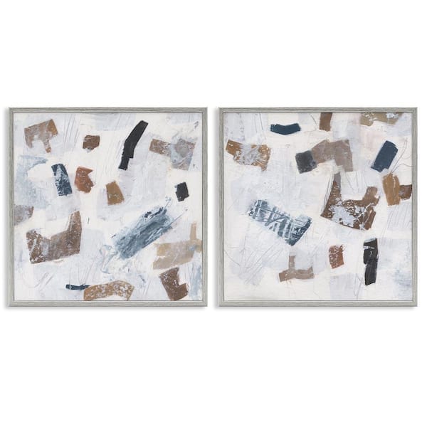 Scattered Neutral Shapes by Melissa Wang 2 Pieces Gray Framed Abstract Giclee Art Print 24 in. x 24 in.
