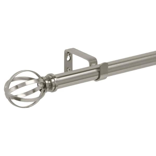 Home Decorators Collection 72 in-144 in Adjustable 1 in Single Curtain Rod Kit in Brushed Nickel with Ribbon Cage Finial