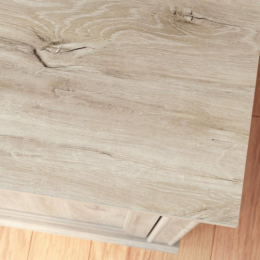 Chalk Oak Wood Credenza with Drawers and Shelves