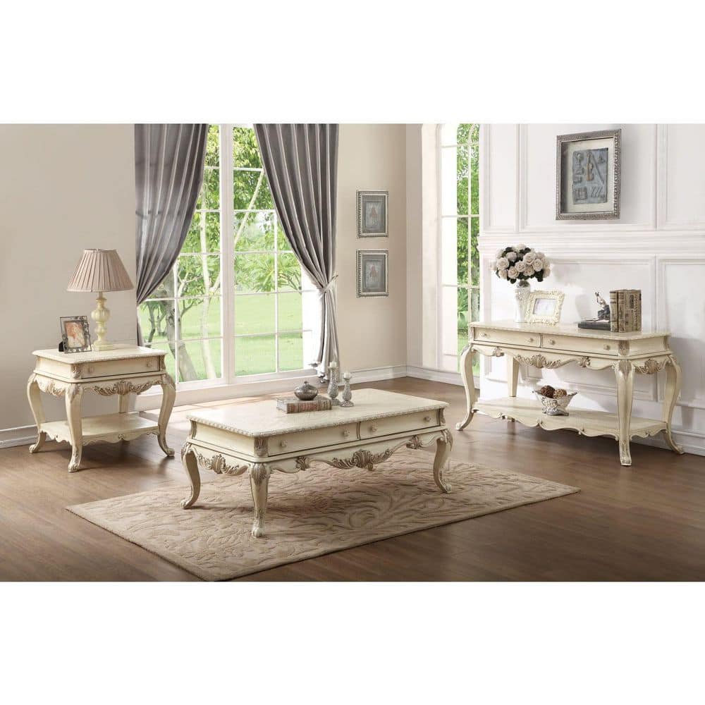 52 in. White Rectangle Wood Top Coffee Table with Drawers