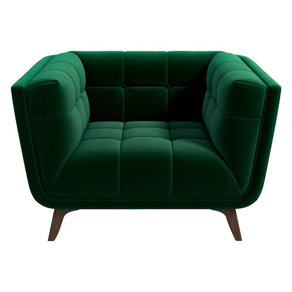 Allen Mid-Century Dark Green Tufted Tight Black Velvet Upholstered Armchair -  Ashcroft Furniture Co, HMD11001906