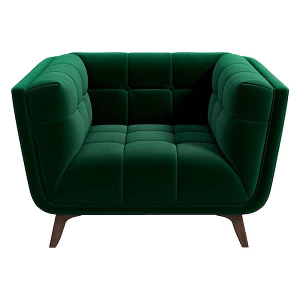 Ashcroft Furniture Co Allen Mid-Century Dark Green Tufted Tight Black Velvet Upholstered Armchair