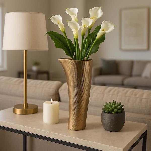 15 in. Gold Metal Geometric Decorative Vase