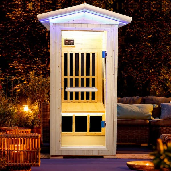 Moray 1-Person Indoor Hemlock infrared Sauna with 8 Far-Infrared Carbon Crystal Heaters and Chromotherapy