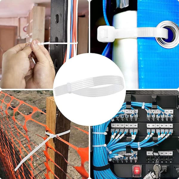 NVNOO 12 in. Self-Locking Premium Nylon White Zip Cable Ties for