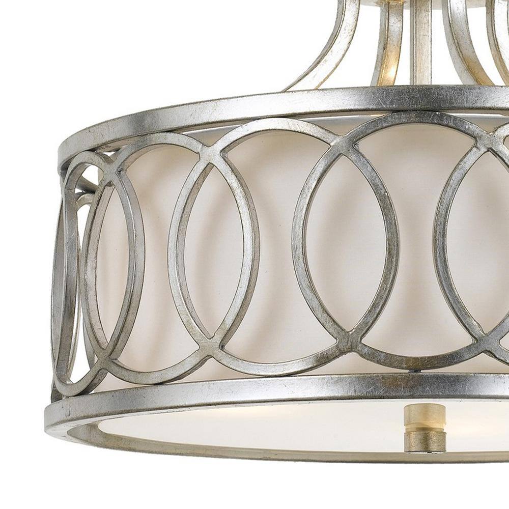 Graham Antique Silver 3-Light Flush Mount with White Silk Shade