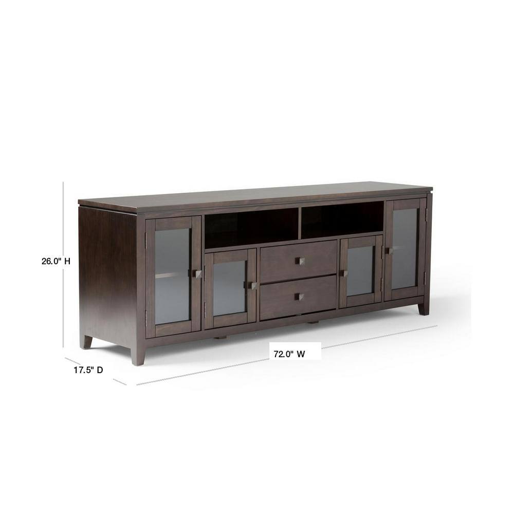 Contemporary Mahogany Brown Solid Wood 72" TV Stand for 80" TVs