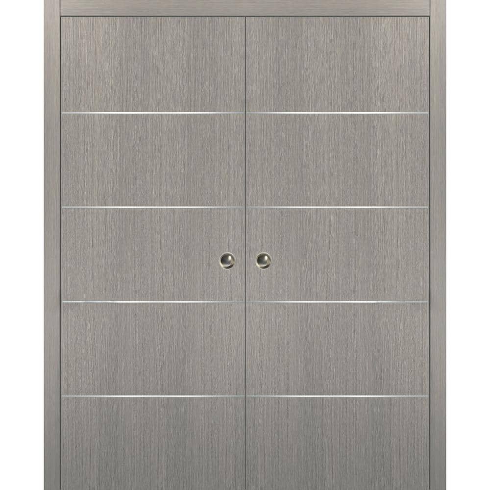 Assemble Required 48 in. x 96 in. 2-Panel Grey Oak Color Finished Solid Wood with Honeycomb Sliding Door with Hardware price history on PriceWatchPro