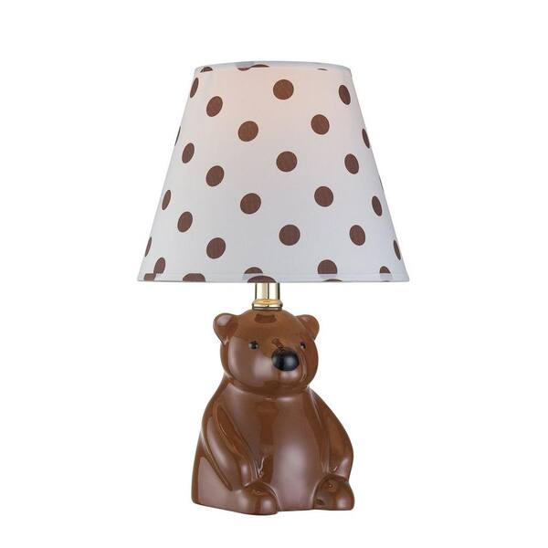 Illumine Designer Collection 14.75 in. Bear Ceramic Table Lamp with Polkadot Fabric Shade