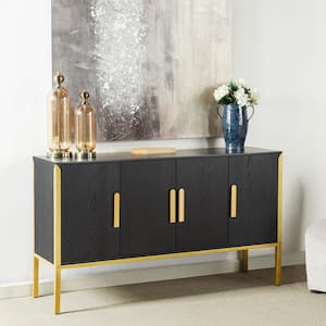 Black, Brass Gold Coating 37.8 in. Accent Cabinet with 6 Shelves