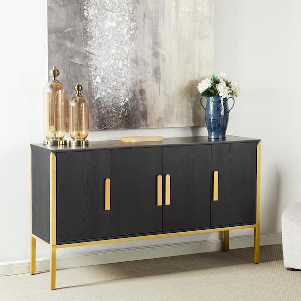 Black, Brass Gold Coating 37.8 in. Accent Cabinet with 6 Shelves