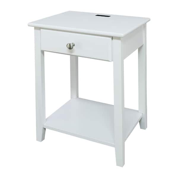 Casual Home Night Owl White Nightstand with USB Port