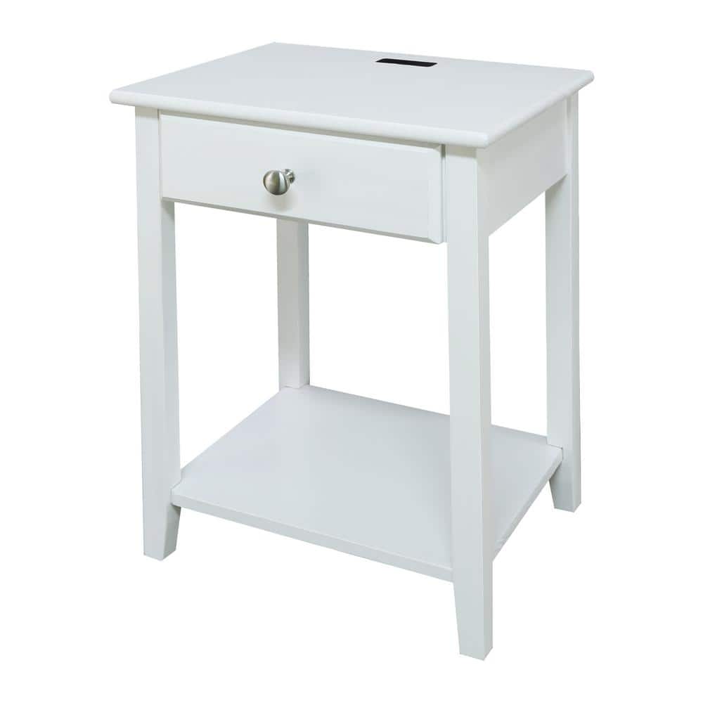 Night Owl White Solid Pine Nightstand with USB Charging Station