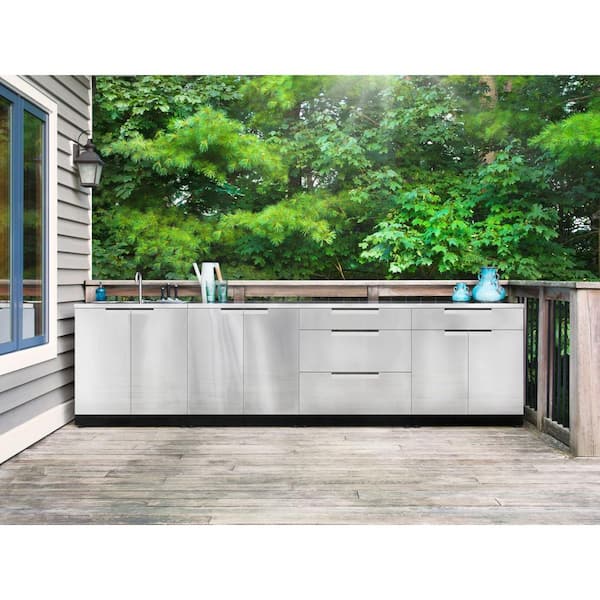 Outdoor Kitchen Stainless Steel 65in. W x 48.5in. H x 24in.D, 4-Piece Cabinet Set w/33in. Performance Natural Gas Grill