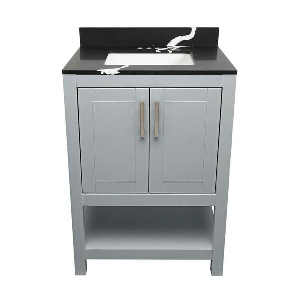 Ella Taos 25 in. W x 19. in D. x 36 in. H Bath Vanity in Grey with Quartz Stone Calacatta Black Top with White Basin