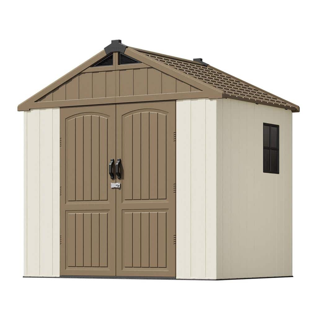 Patiowell 8 ft. W x 6 ft. D Plastic Outdoor Storage Shed with Floor, Brown(42 sq. ft. ) PA4042 ...