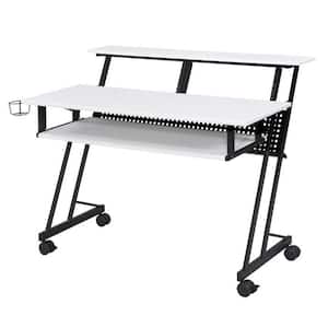 Suitor 29 in. Rectangle White and Black Metal Music Recording Studio Desk with Shelve