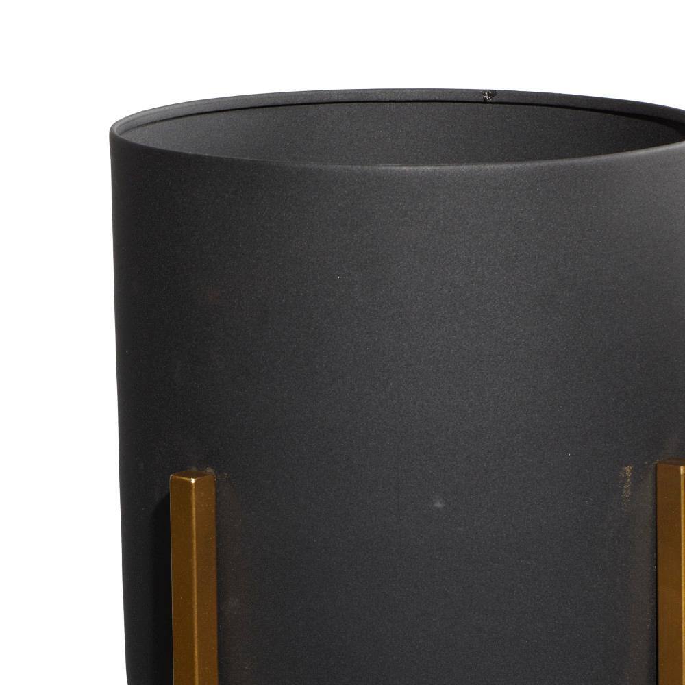 Set of 2 Black and Gold Metal Planters with Stands