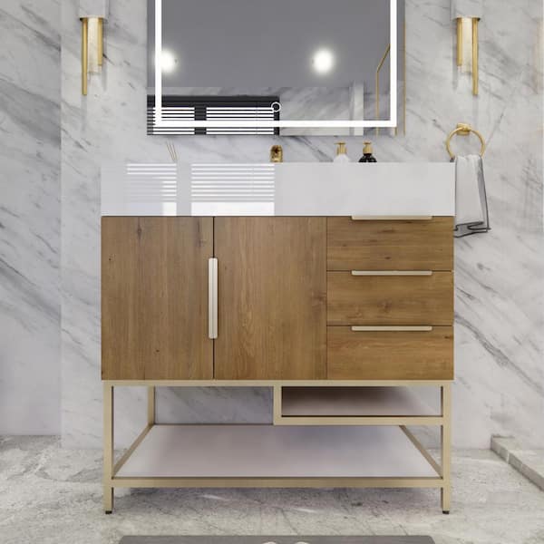 BV Better Vanity Bethany 36 in. W x 20 in. D x 36 in. H Single Sink Freestanding Bath Vanity in Oak with White Acrylic Top