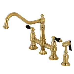 Duchess 2-Handle Bridge Kitchen Faucet with Side Sprayer in Brushed Brass