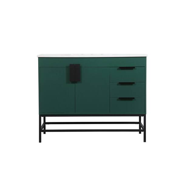 Unbranded Timeless Home 22 in. W x 42 in. D x 33.5 in. H Bath Vanity in Green with Ivory White Engineered Stone Top