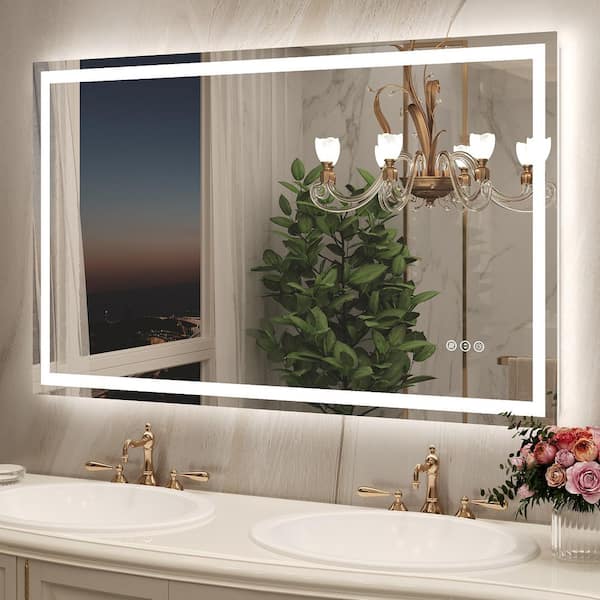 48 in. W x 30 in. H Rectangular Frameless Front Back Lighted Anti-Fog Wall Bathroom Vanity Mirror, Tempered Glass, ETL