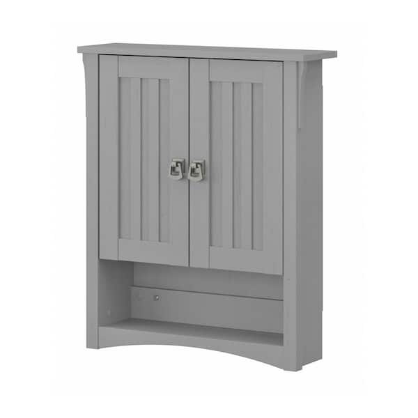 Bush Furniture Salinas 23.7 in. W x 6.61 in. D x 27.99 in. H Bathroom Storage Wall Cabinet in Cape Cod Gray