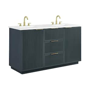 Addison 60 in. W Bath Vanity in Vintage Blue with Engineered Stone Top Ariston White with White Sinks