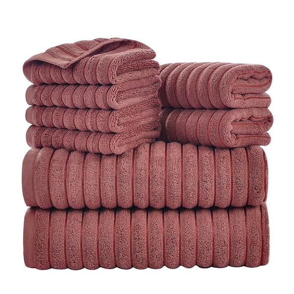 8 Piece Oversized Rosy Cotton Bath Towel Set, Ultra Soft, Highly Absorbent Towels