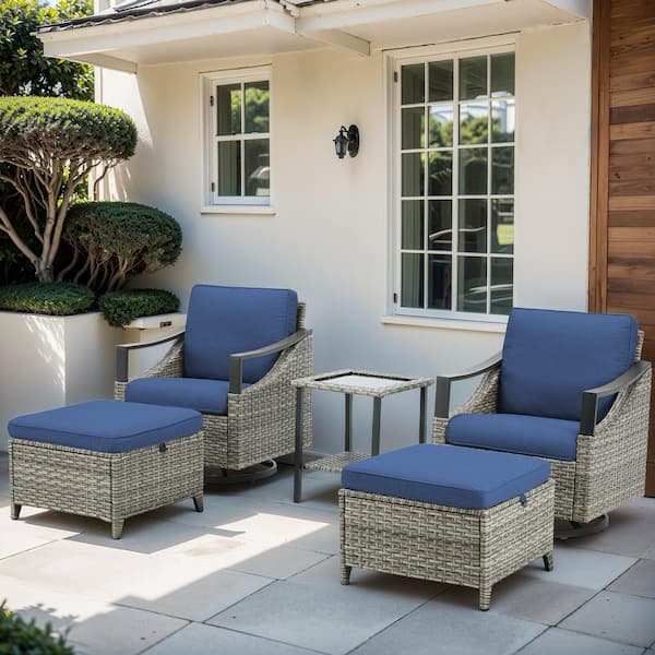 Buenaola Nyajiah 5-Piece Wicker Patio Conversation Set with Blue Cushions