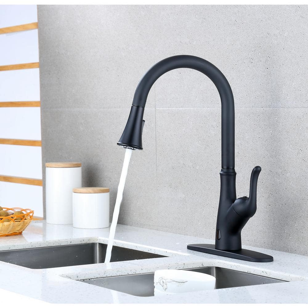 Matte Black Touchless Kitchen Faucet with Pull-out Spray
