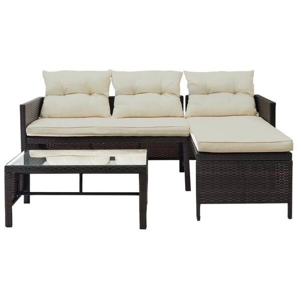 FORCLOVER 3Piece Wicker Outdoor Sectional Set Sofa Set with Beige