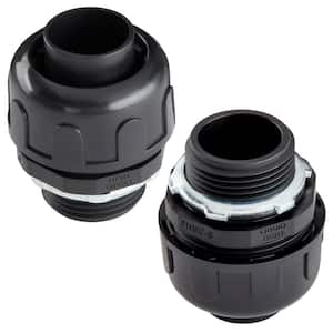 2 in. Dia. Black Liquid Tight Non Metallic Electrical PVC Conduit Straight Fitting Connector - (2-Pack)